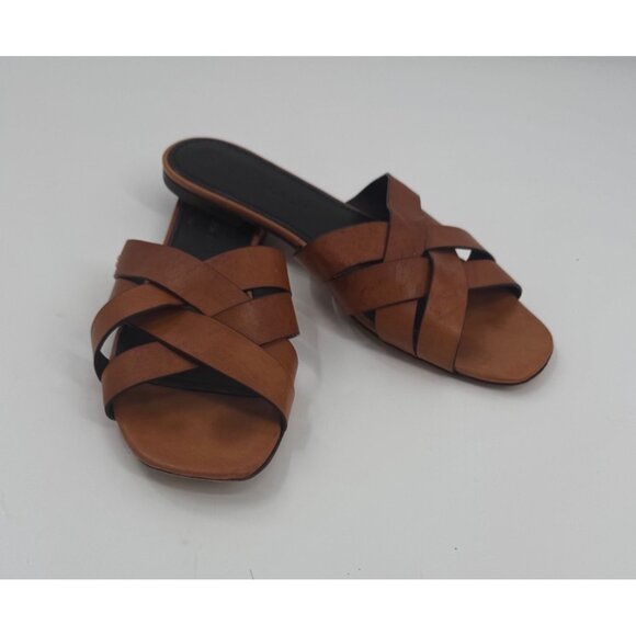 Tory Burch Brown City Slide Leather Slip-On Sandals Size 9M - Picture 1 of 11